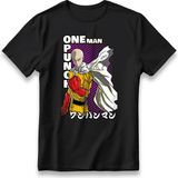 One Punch Man Saitama Anime Model Baskı Tişört Unisex %100 Pamuk Kalın Kumaşlı Manga T-Shirt - Siyah - XL