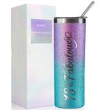 Onebttl 18. Doğum Günü Hediyeleri, Kızlar, Kadınlar ve Kadınlar için - 18 ve Muhteşem -20oz/590 ml Paslanmaz Çelik Yalıtımlı Simli Bardak, Pipet, Kapak, Mesaj Kartı - (Mor-Mavi Gradyan)