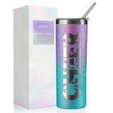 Onebttl Kızlar için Amigo Simli Bardak Hediyeleri - Şerefe - 20oz/590 ml Paslanmaz Çelik Pipetli Yalıtımlı Bardak - Amigo, Koç veya Tezahürat Ekibi için Hediye - (Mor-Mavi Gradyan)