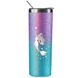 Onebttl Kızlar ve Kadınlar için Deniz Kızı Hediyeleri - 590 ml Paslanmaz Çelik Yalıtımlı Pipetli ve Kapaklı Bardak, Mesaj Kartı - Be Mermazing (Glitter Mor)