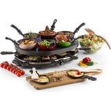 Oneconcept Woklette - Raclette Izgara, Masa Izgarası, Parti Izgarası, Güç: 1200 Watt, Kademesiz Olarak Ayarlanabilir Sıcaklık, 8 Tava ve Tahta Spatula Dahil, Yapışmaz Kaplama, Siyah