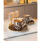 Onedekor 2 Kişilik Porselen Leopard Kahve Fincanı Takımı - Renkli