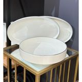 Onedekor 3'lü Gümüş Renk Seramik Salata Kayık Kase Seti 3 Parça Modern Tasarım