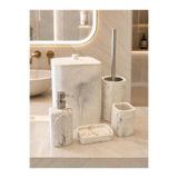 Onedekor 5 Parça Lüx Laduree Stonea Beyaz Silver Banyo Seti