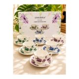 Onedekor 6 Kişilik Porselen Leaf Elegance Victoria Kahve Fincanı