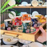 Onedekor 6 Kişilik Porselen Renkli Bird Deco Kahve Fincanı