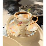 Onedekor 6 Kişilik Sedefli Vintage Çiçek Kahve Fincan Takımı - Renkli