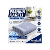 oneisall Premium Kareli Mikrofiber Temizlik Bezi 40x40 cm Yüksek Emici İz Bırakmayan Gri 1 Adet