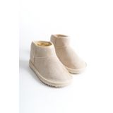 Öner Shoes Kadın Mini Bej Süet Yarım Bot Içi Tüylü Ayakkabı Dar Kalıptır