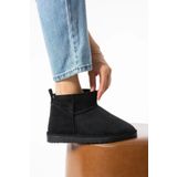 Öner Shoes Kadın Mini Siyah Süet Yarım Bot Içi Tüylü Ayakkabı Dar Kalıptır