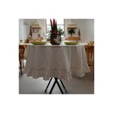 Onerose Home Ham Keten Krem FIRFIRLI Yuvarlak Masa Örtüsü