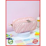 OneSize Kalem Kutusu Oval Tasarım Iki Bölmeli Zebra Pembe Temalı Vegan Deri (Kalemlik) - Renkli - Standart