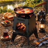 ONESSO Camp Katlanabilir Ateş Kutusu Kamp Ocağı Çok Fonksiyonlu Izgaralı 2.5 mm Kalın Çelik 35x25cm (Taşıma Çantası Hediyeli)