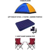 Onetick 4 Kişilik Lüks Kamp Seti Çadır 2 Sandalye Yatak ve Yastık - Kırmızı