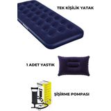 Onetick Tek Kişilik Yatak Yastık Şişirme Pompası Kamp Seti - Lacivert