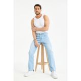 OneZero Erkek Lycrasız Baggy Kot Pantolon Rahat Giyim Fermuarlı Dekploy Jeans - Buz Mavi - 33