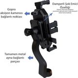 OneZero Motosiklet Scooter Bisiklet Telefon Dikiz Ayna Tutucu Anti Titreşim Darbe Önleyici Gopro Bağlantılı - Siyah