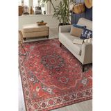 Ong Lang Kırmızı Oryantal Modern Geometrik Etnik Desenli Boho Makinada Yıkanabilir Hav Toz Vermez Leke Tutmaz Kaymaz Taban Dijital Makine Baskı Halı Oturma Odası Salon Yolluk Koridor Mutfak Halısı