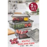 Ongu Home 3'lü Kilitli Erzak Saklama Kabı Seti Saklama Kabı Buzdolabı Düzenleyici ( (1,5lt - 3lt - 6lt)