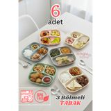 ongu home 6 Adet Tabak Yıkanabilir Üç Bölmeli Tabak Mama Tabağı Tabldot Piknik Tabağı Kamp Tabak Seti