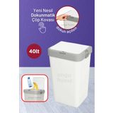 ongu home Dokunmatik Kapaklı Çöp Kovası Tekli Kirli Sepeti Tekli Çamaşır Sepeti Tekli Çöp Kovası (40lt)