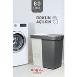 ongu home İkili Dokunmatik Çamaşır Sepeti Çöp Kovası Temizlik Kovası Kirli Sepeti (ANTRASİT - BEYAZ)
