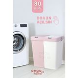 ongu home Ikili Kirli Sepeti Dokunmatik Pembe Çamaşır Sepeti - 80lt