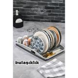 ongu home Tezgah Üstü Tepsili Bulaşık Kurutmalığı Durulama Tabaklık Bardaklık Bulaşıklık Büyük Boy