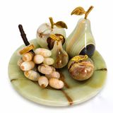 Oniks Doğal Taş 6 İnç Düz Tabak Ve Meyve Seti - Feng Shui Dekoratif Meyve Biblo Seti - El Yapımı Ev & Ofis Dekoru Vitrin