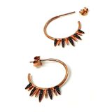 Oniks Taşlı Gümüş Rose Trend Yarım Halka Küpe Cap 2 Cm