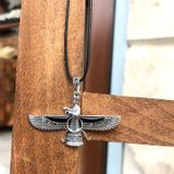 Oniks ve Markazit Taşlı Büyük Boy Unisex Ahura Mazda Gümüş Kolye