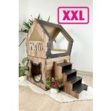 Onix Home XXL MODEL DEKORATİF AHŞAP BÜYÜK TERASLI KEDİ EVİ 5KG VE ÜZERİ KEDİLER İÇİN UYGUNDUR