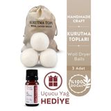 OnkaFarma Kurutma Topu Xl 3 Adet %100 Doğal Yün - 3 Adet Top, Kese, Çam Yağı Hediyeli