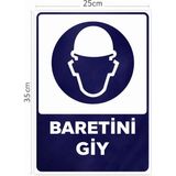 Önlem Iş | Baretini Giy Levhası 25X35 cm – Baret Kullan Zorunludur Iş Güvenliği Levhası – Şantiye Baret Uyarı Tabelası | Önlem Iş - 25 x 35 cm
