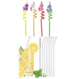 Online Kapında 6 Adet Sevimli Emojili Kokteyl Plastik Pipet ve 6 Adet Cam Pipet +1 Temizleme Fırçası