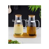 Online Kapında Bambu Standlı 2’li 900ml Borosilikat CamBambuKapaklıYağdanlık Set Ayçiçek Zeytinyağı
