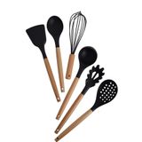 Online Kapında Lüks 6 Parça Yanmaz Yapışmaz Bambu Saplı Silikon Kepçe Spatula Mutfak Pişirme Gereçleri Seti Siyah Mutfak-00165