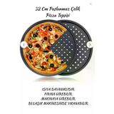 Online Kapında Mutfak-0000116 Lüks 32 Cm Paslanmaz Çelik Büyük Pizza Tepsisi (Yanmaz Yapışmaz)