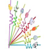 Online Kapında Mutfak-00331 4 Adet Sevimli Emojili Plastik Pipet Kıvrımlı Renkli Emojili Kokteyl Pipet