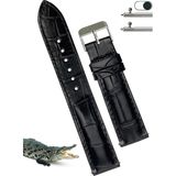 Online Kordon Casio Saat Uyumlu Croco Baskılı Siyah Renk Deri Saat Kordonu Kayışı - 22 mm