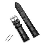 Online Kordon Seiko Saat Uyumlu Croco Baskılı Siyah Renk Deri Saat Kordonu Kayışı - 16 mm