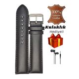 onlinekordon ⌚ 22mm Akıllı Pimli Siyah Hakiki Tek Parça Deri Saat Kordonu Kayışı 44mm