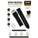 onlinekordon Fossil Saat Uyumlu 22mm Siyah Silikon Saat Kordonu Kayışı