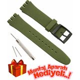 onlinekordon Swatch Uyumlu Içten Içe 19MM Haki Yeşil Silikon Saat Kordonu Kayışı