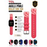 onlinekordon TCL MoveTime MT42X Uyumlu Benekli Pembe Orijinal Pimli Yumuşak Silikon Çocuk Akıllı Saat Kordonu Kol Bandı