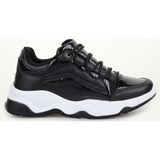 Onlo Ayakkabı FL.142 Siyah Bağlı Kalın Taban Kadın Sneaker Spor Ayakkabı