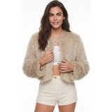 Onloox Bej Polyester Kumaş Bisiklet Yaka Standart Kesim Suni Kürklü Astarlı Ceket Mont