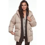 Onloox Bej Polyester Kumaş Yarasa Kol Oversize Kapüşonlu Detaylı Şişme Mont - Standart