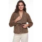 Onloox Camel Keçe Kumaş Astarlı Belden Kemer Detaylı Geniş Yaka Standart Form Ceket Kaban - 38