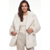 Onloox Ekru Polyester Kumaş Geniş Yaka Standart Kesim Premium Suni Yumuşak Dokulu Uzun Kürk Ceket - 38